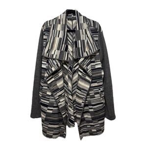 Peruvian Connection Open Face Alpaca Sweater Gray Tan Asymmetrical XL A001072